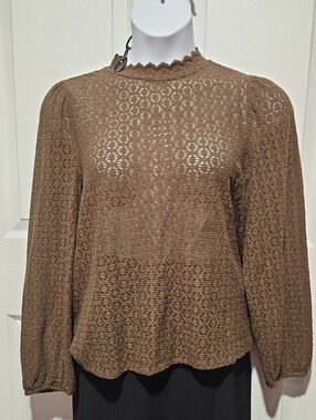 LOFT Olive Crochet Turtleneck Knit Sweater